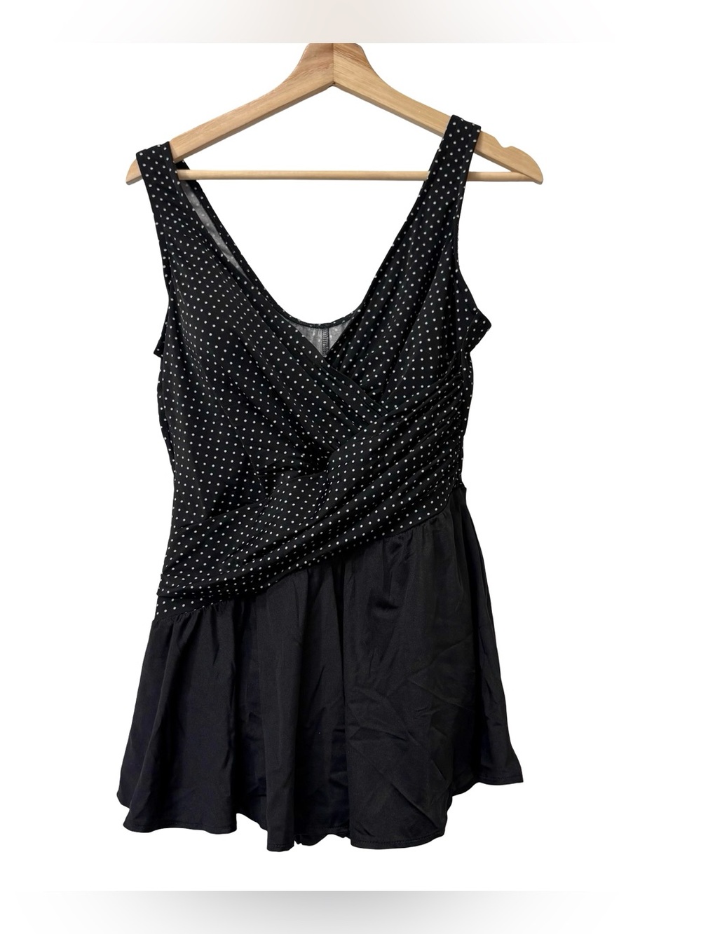 MiracleSuit Black & White Polka Dot Asymmetric Swimsuit Dress Size 16 Union Made